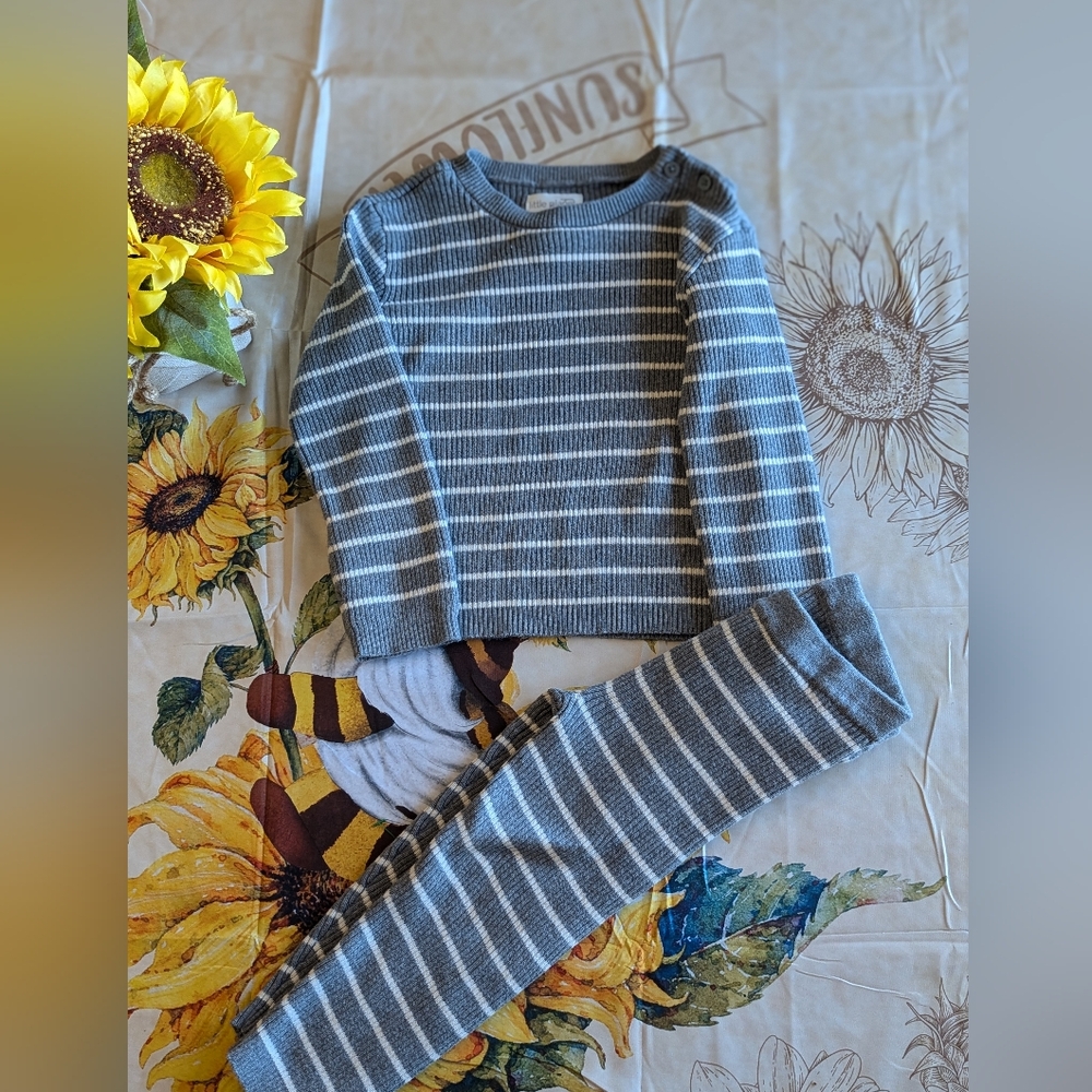 Little Planet By Carter's Organic Striped Gray Knit Sweater and Pants Set/